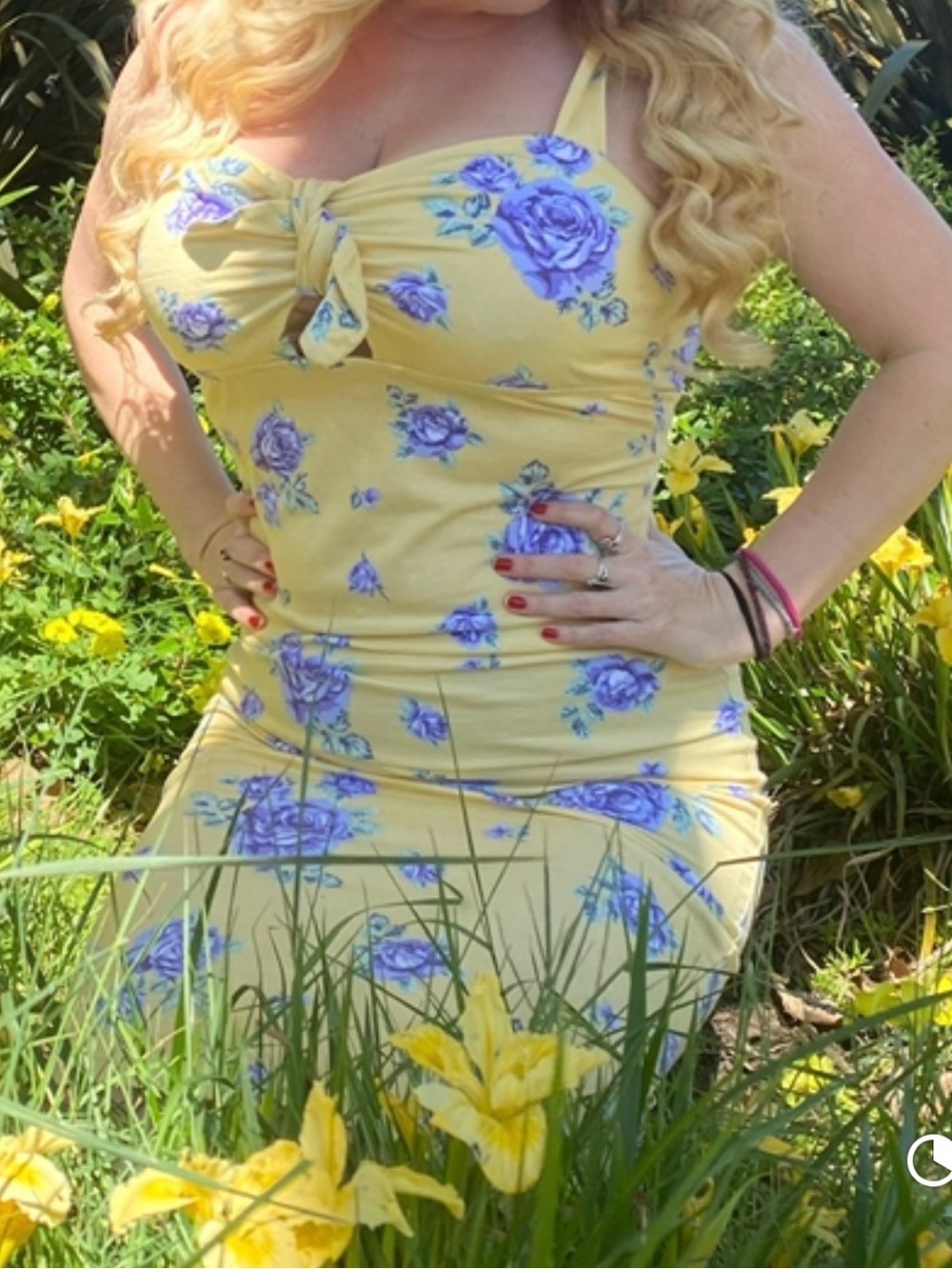 Forever 21 Yellow Midi Dress with Lavender Floral Print